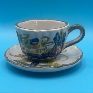 Italian Hand-Painted Ceramic Cup and Saucer Set